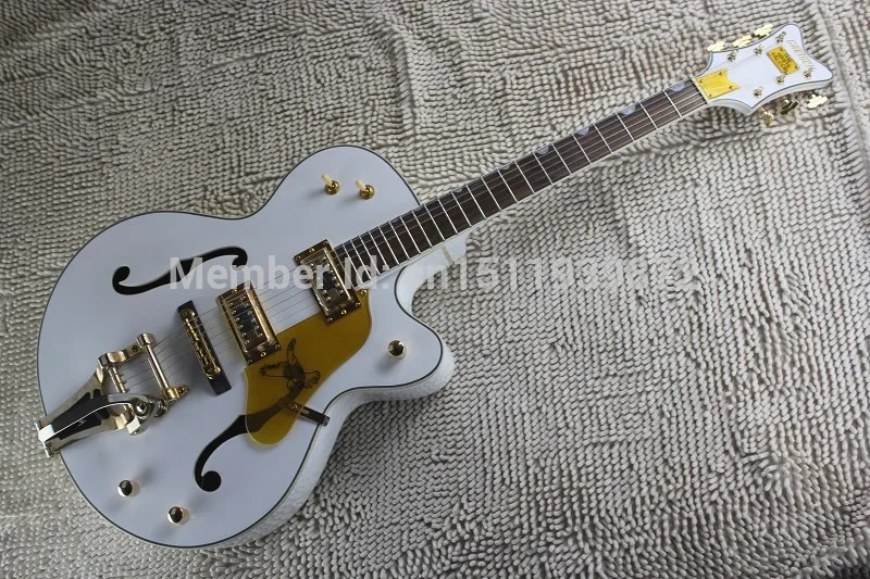 Factory Custom GRETSCH THE WHITE FALCON 6120 Semi Hollow Body Jazz Korean Tuners Electric Guitar With Bigsby Tremolo