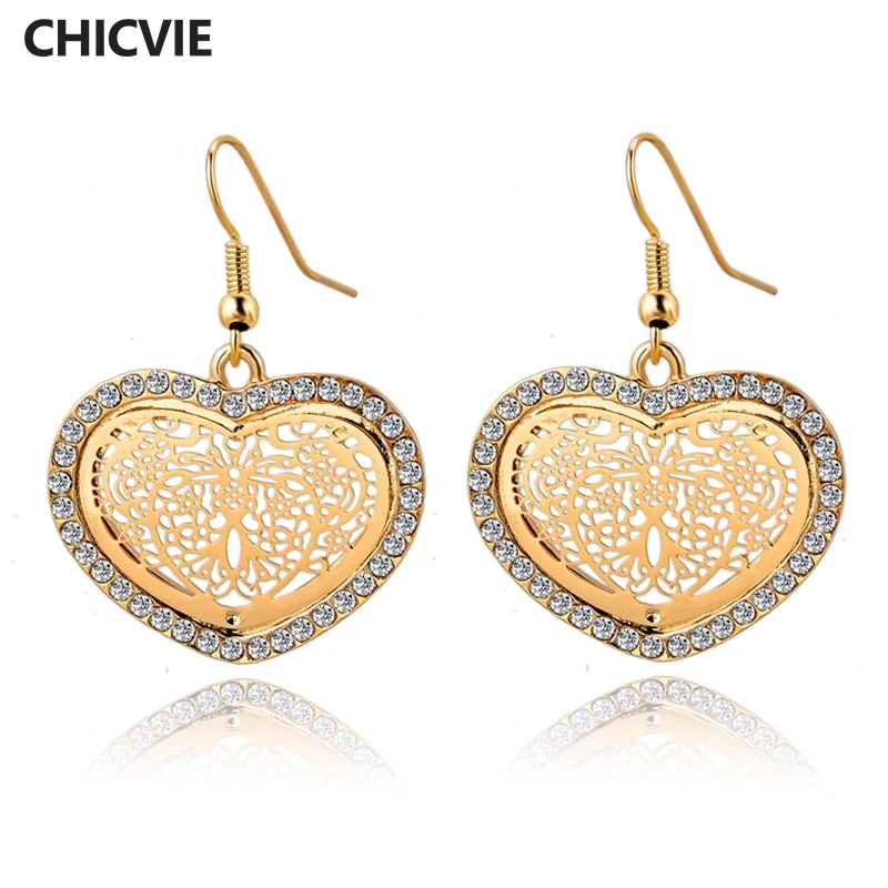 

CHOKER Vintage Big Gold Heart Statement Earrings Fashion Jewelry Love Crystal Flower Piercing Earrings With Stones For Women
