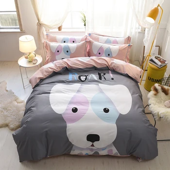 

100% Cotton Lovely Cartoon Bedding Set Printed Queen King size 4Pcs Soft Duvet Cover set Bed Sheet Fitted Sheet Pillowcases