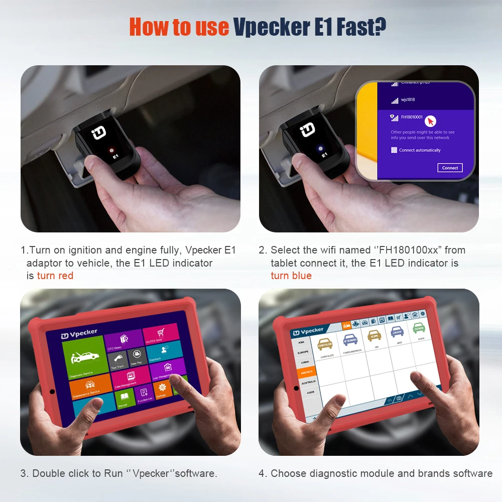 VPECKER E1 Wi-Fi Профессиональный OBD2 Автомобильный сканер АБС давления воздуха в шинах DPF SAS IMMO OBDII диагностический инструмент с 10-дюймовый планшет бесплатного обновления