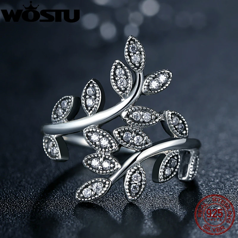 Silver Leaf Rings With Crystal Compatible With European Original Engagement Ring Jewelry Present