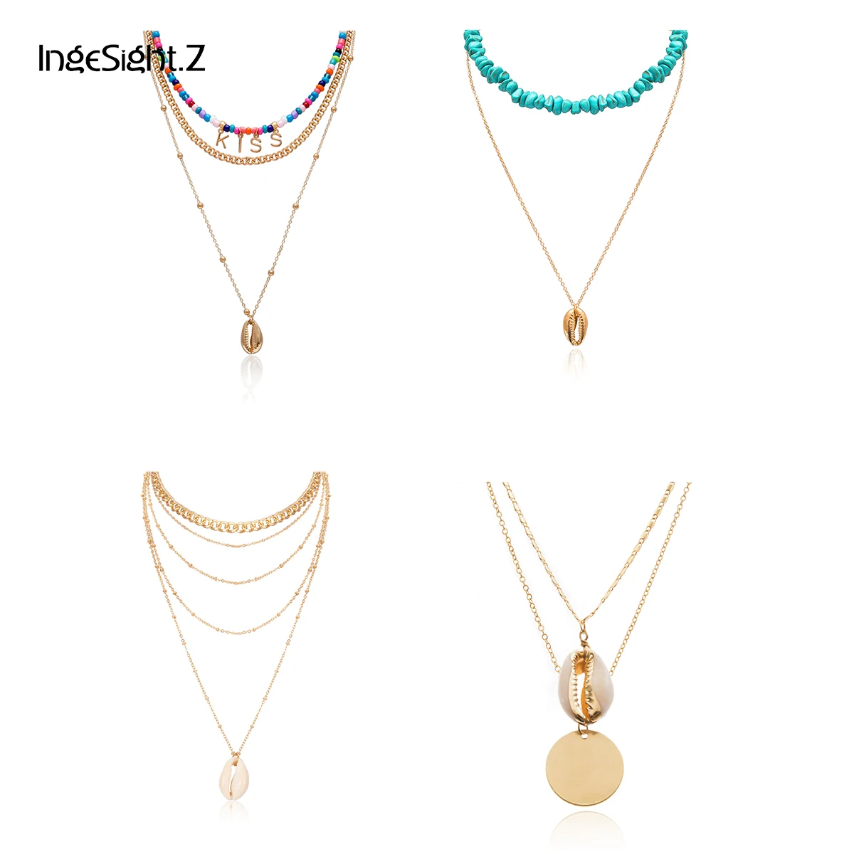 

IngeSight.Z Bohemian Multi Layered Beads Choker Necklace Collar Statement Natural Cowrie Shell Pendant Necklace Women Jewelry