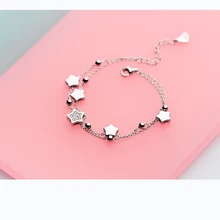 MloveAcc, настоящее 925 пробы, серебряный, многослойный, звезда, браслеты с подвесками для женщин, девушек, модное ювелирное изделие, подарок для девушек