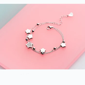 

MloveAcc Real 925 Sterling Silver Multi-layer Star Charm Bracelets for Women Girls Fashion Jewelry Gift Lady