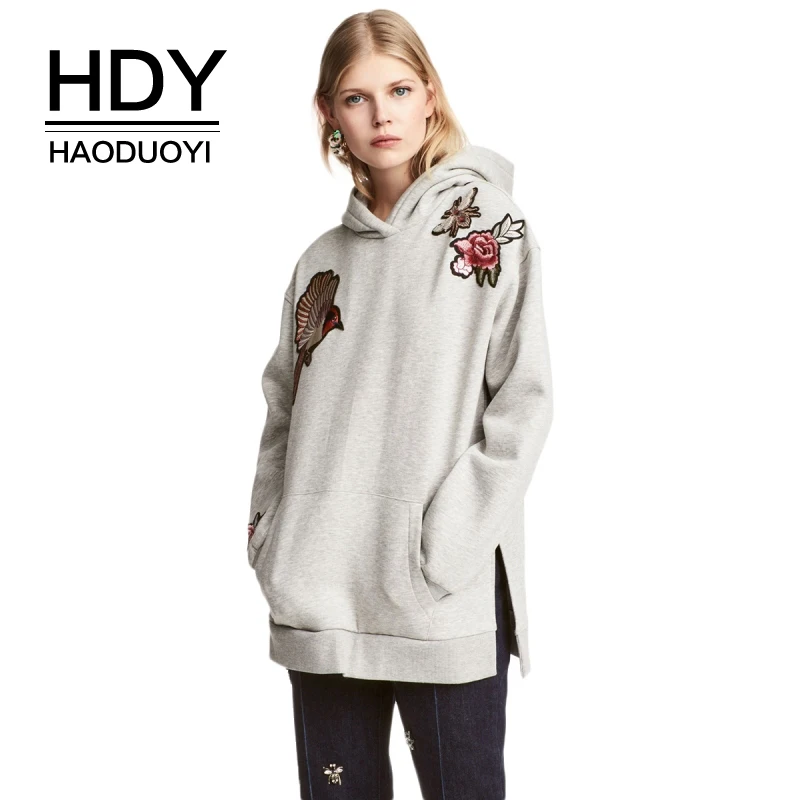 Женская толстовка HDY Haoduoyi серая Повседневная Толстовка с капюшоном и карманами
