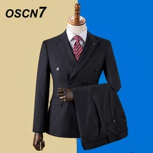 OSCN7 двубортные костюмы под заказ для мужчин Slim Fit Свадебная вечеринка мужской s портной костюм 3 шт Блейзер брюки жилет ZM-572
