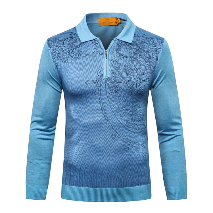 Шерстяной мужской свитер Новая мода Англия теплый повседневный бизнес комфорт молния фитнес джентльмен большой размер M-6XL - Цвет: Light blue