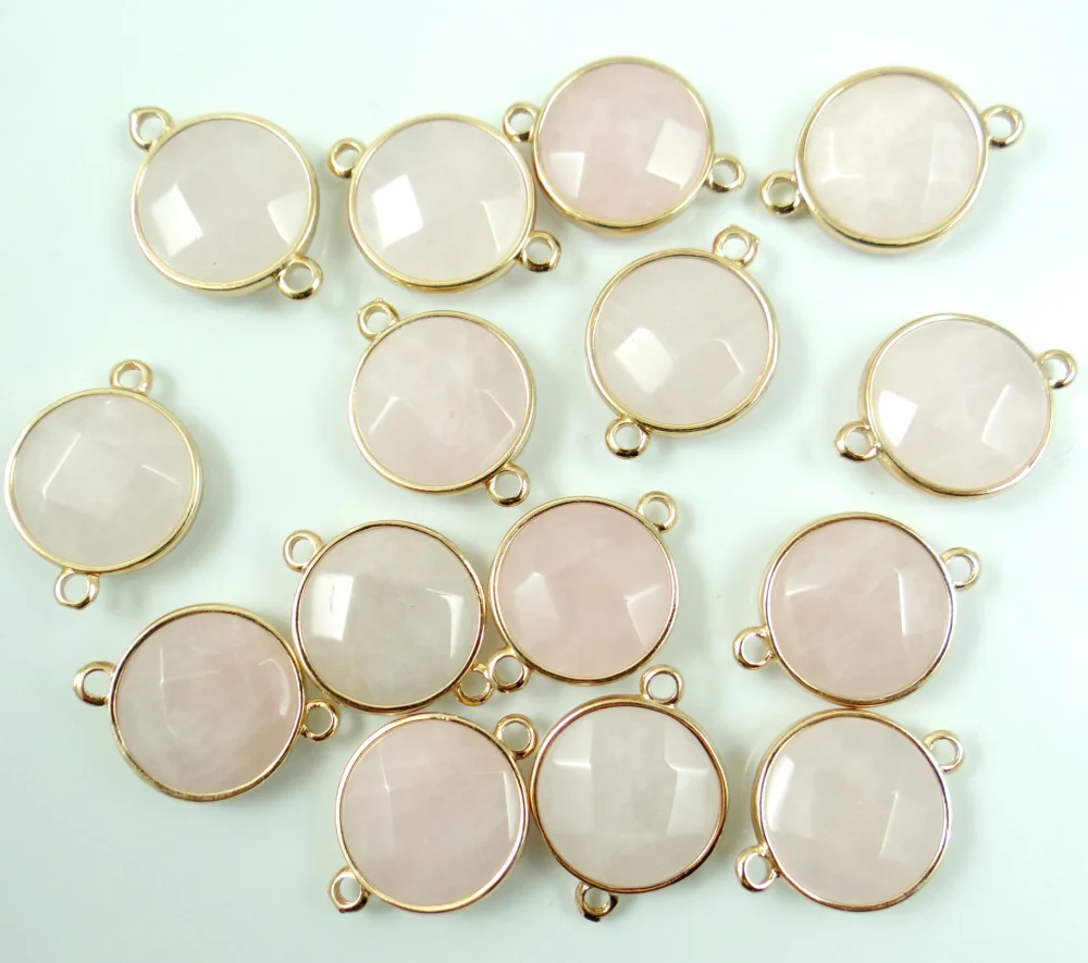 Natural 18MM pink crystal round stone pendants Connector for Bracelet