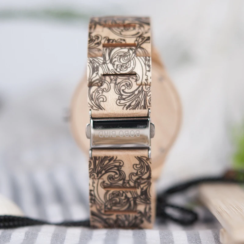 BOBO BIRD L-O07 Tracery Watches Men with Blue Second Hand Wooden Strap Curren Male Quartz Watch Drop Shipping