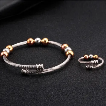 

Luxury Brand Chain Link Girls Women Charm Beads Bangles Top Quality Stainless Steel Open Fashion Cuff Female Bracelets