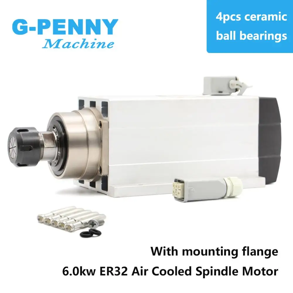 

New Arrival! 6.0kw Air Cooled Spindle ER32 300Hz 220v / 380v with mounting flange 4 pcs ceramic ball bearings 0.01mm accuracy