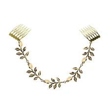 KINS Indian Elegant Gold Color Tone Olive Leaf Decoration Hair Combs Cuff Pin Headband Accessories Tassel