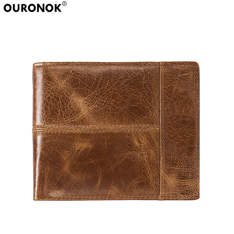 

OURONOK Real Leather Men's Wallet First layer Genuine Cowhide Multi-card 2 Folding Men's Purse Card holder Money Male Wallets