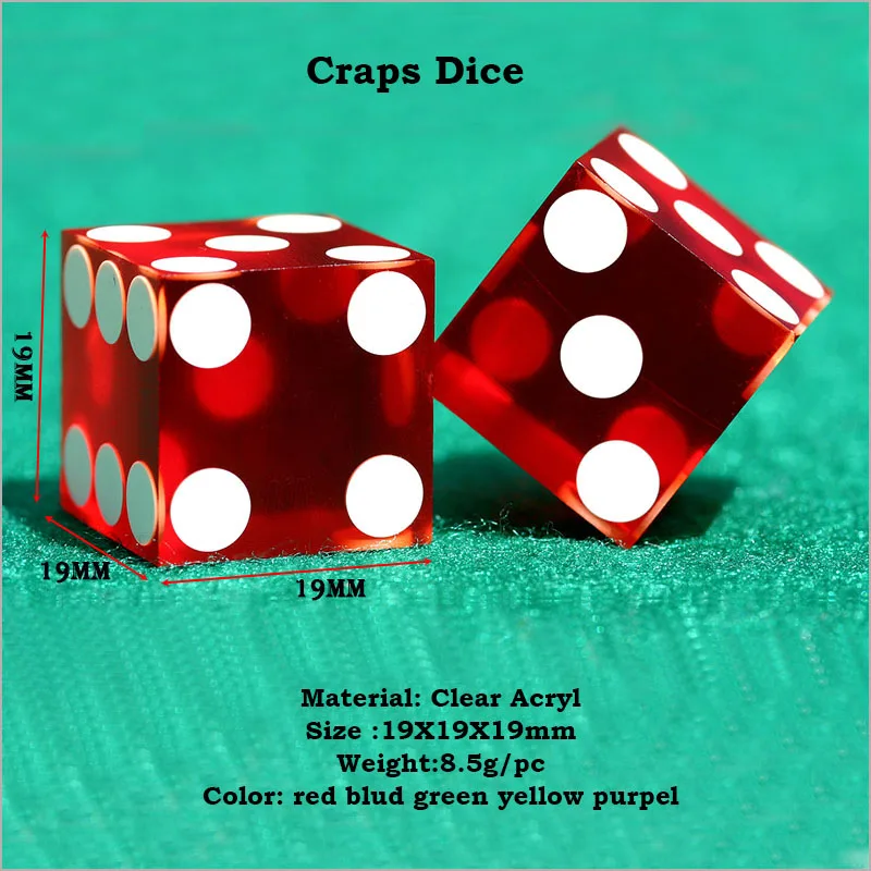 Wide Selection of 19mm Craps Dice - Authentic Las Vegas Casino Table-Played (Caesar's Palace (Red Polished))