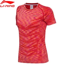 Li-Ning женские футболки для бадминтона, национальная команда, соревнование, Топ Slim Fit, комфортное бесшовное футболка с коротким рукавом AAYM124 CONF17