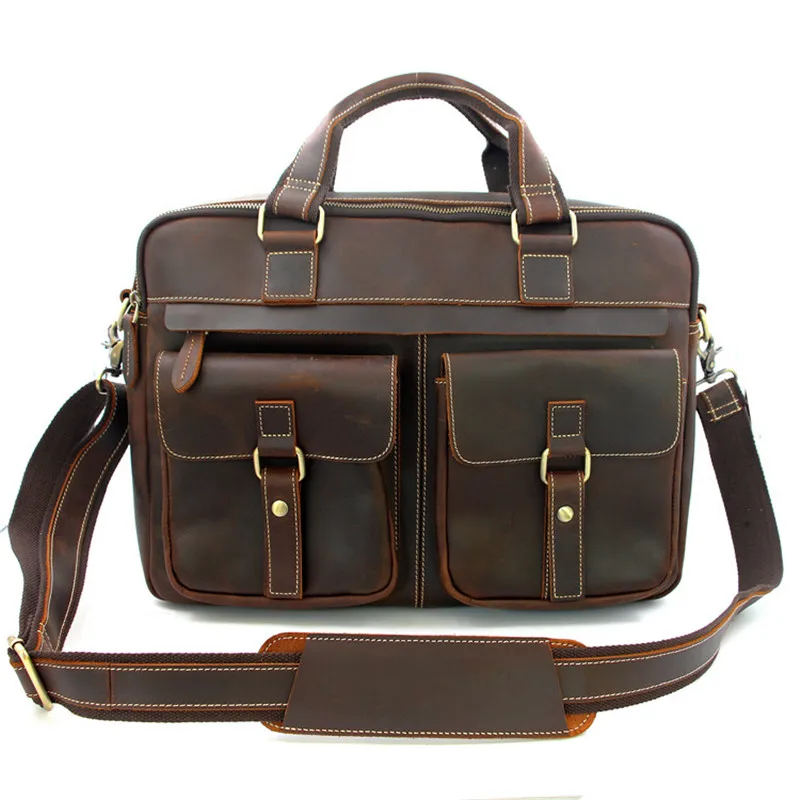 PNDME бизнес ретро натуральная кожа мужской портфель высокого качества crazy horse воловья сумка-мессенджер большой емкости сумки для ноутбука - Цвет: Coffee
