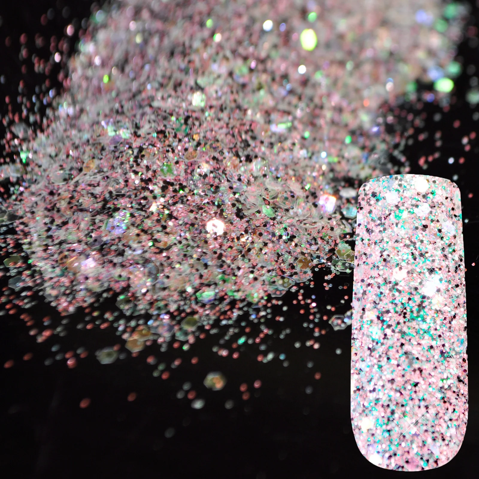 Sweet Light Pink Mix Size Glitter Laser Powder Colorful Acrylic Clear