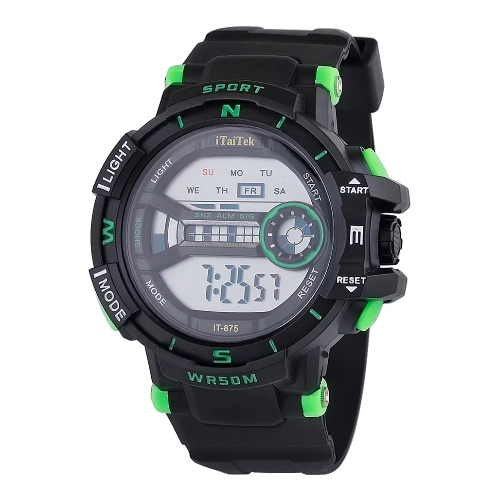 Зеленый Relogio цифровые montre homme спортивные часы многофункциональные водонепроницаемые светящиеся модные электронные bayan kol saati - Цвет: Зеленый