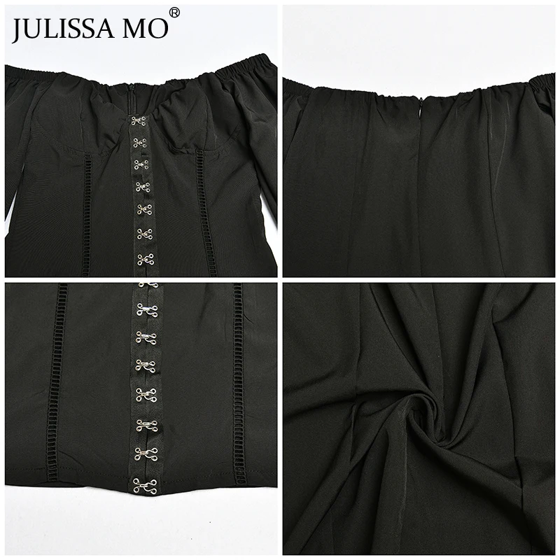 Женское платье с открытыми плечами JULISSA MO без бретелек рюшами и длинными рукавами