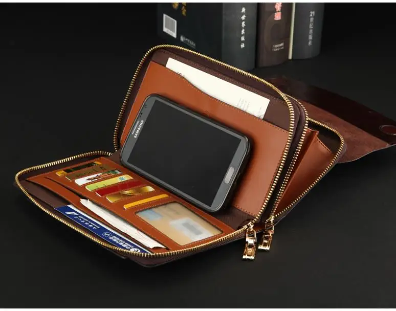 Hot Sale! Luxury Shining Oil Wax Cowhide leather Men Clutch Bag Long Leather men wallet Double Layer Business Clutch Bag 3
