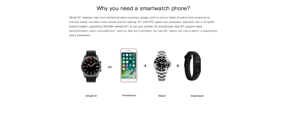 ALLCALL W1 Часы-телефон 2 Гб ОЗУ 16 Гб ПЗУ Android 5,1 MTK6580 четырехъядерный 1. 3g Гц Bluetooth 4,0 gps MP4 3g WCDMA Smartwatch телефон