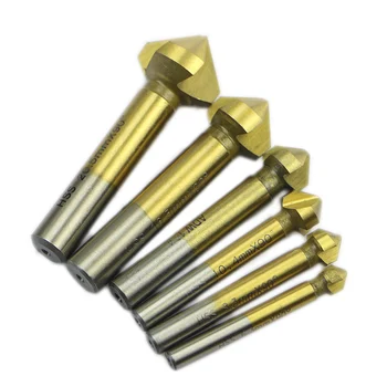 

6 Pcs 3 Flute HSS Titanium Chamfer End Mill Cutter Bit Countersink Set New