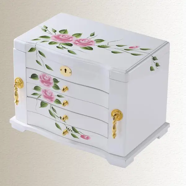 

Free shipping full lock wooden jewelry box real princess European birthday gift storage box mirror drawers furniture