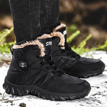 

Large sizes men boot Microfiber leather 2018 cotton shoes snow boots work safety boots shoes warm boots high top shoes