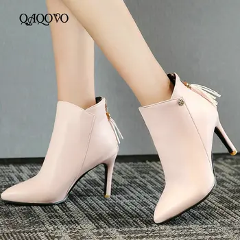 

Women Fringe Ankle Boots Fashion Thin High Heels Booties Back Zipper Pointed Toe Boots Autumn Winter Ladies Shoes Big Size 43