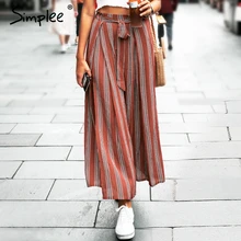 Женские широкие брюки-капри Simplee в полоску,женские летние пляжные брюки с разрезами и высокой талией года, женская повседневная уличная одежда с поясом