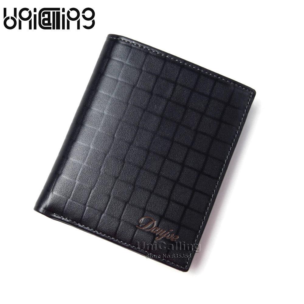 Thương hiệu thời trang kẻ sọc mỏng wallet men genuine leather ngắn ví da bò nhỏ ví đàn ông thường ví phong cách thẳng đứng