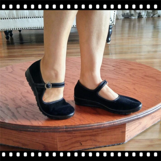 2019 Mary Janes Panie mieszkania klamra Strap wygodne kobiety buty okrągłe toe Solid casual buty plus rozmiar 34 ~ 41 czarny WFS508 -