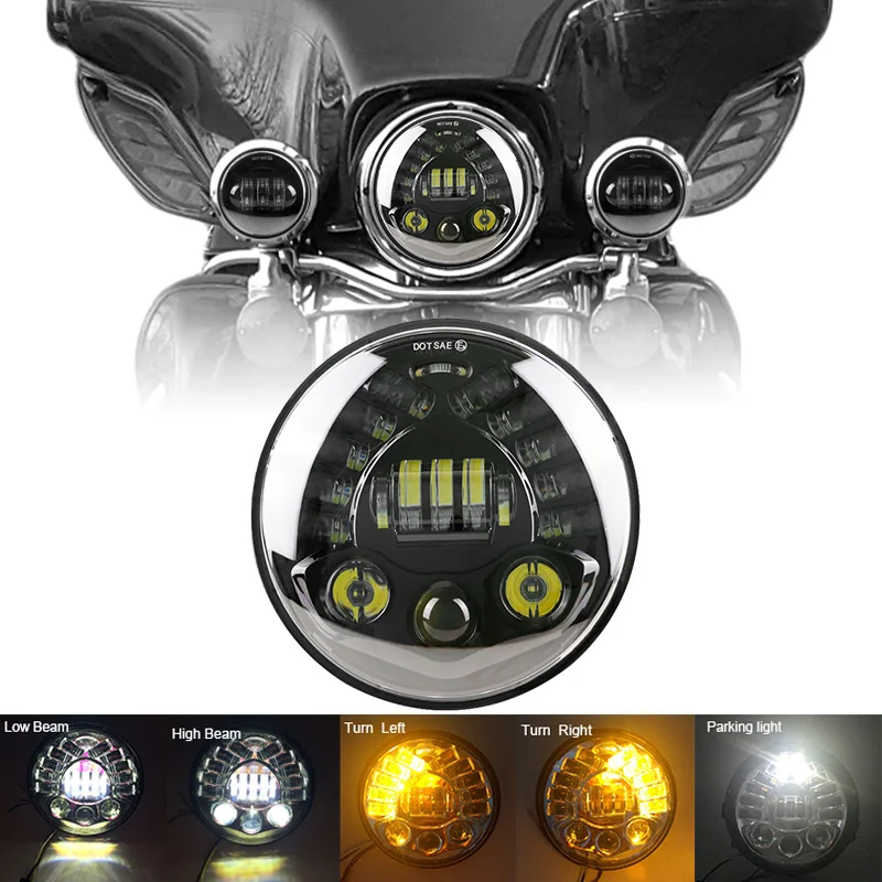 

7" Round 70W / 50W LED Projector Daymaker Hi/Lo Beam Headlight With Turn Signal For Motorcycle Harley Touring