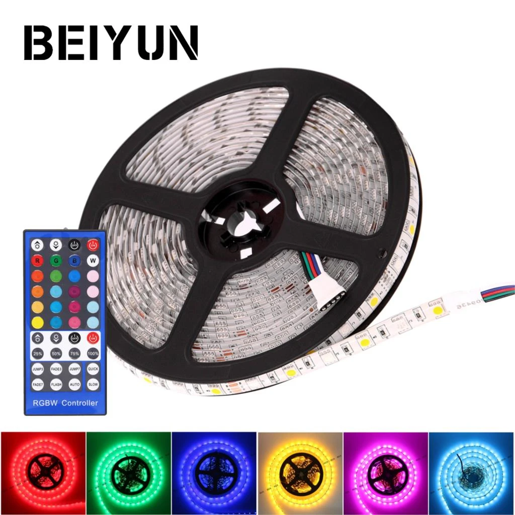 

5M 5050 RGB Flexible LED Strip light Waterproof RGBWW 10M neon led ribbon tape Remote Controller add DC 12V power adapter Kit
