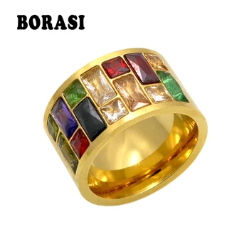 Multicolor Crystal Ring For Women anel 316L Stainless Steel Wedding Rings Female Rainbow Color Stone Ring anillo Fashion Jewelry