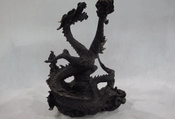 

Chinese Royal Copper Bronze Home Feng Shui Lucky Fly Dragon Play Bead Art Statue