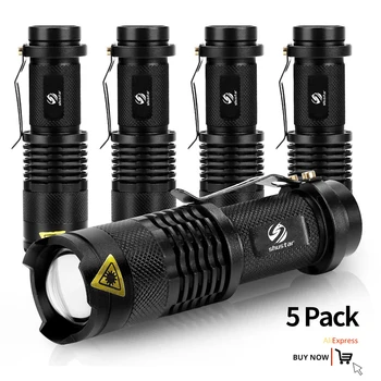 

5 Pack wholesale Mini powerful led flashlight Q5 waterproof torch 5 colors zoomable flashlight 3 modes led torch use AA