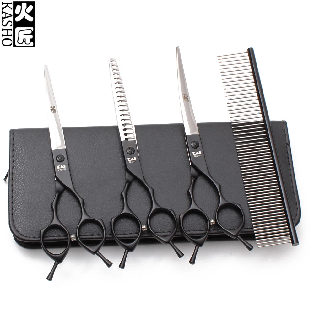 

H3009 4Pcs Suit 7.0" 19.5cm Titanium Comb+Cutting+Thinning Scissors+UP Curved Shears Pets Scissors Grooming Shears Dogs Clippers