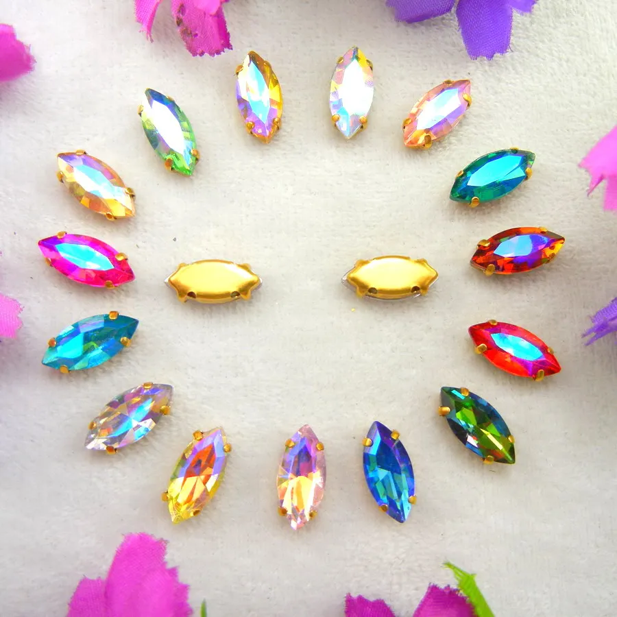 AB цвета настройки золотых когтей 8 размеров конский глаз маркиза стеклянный