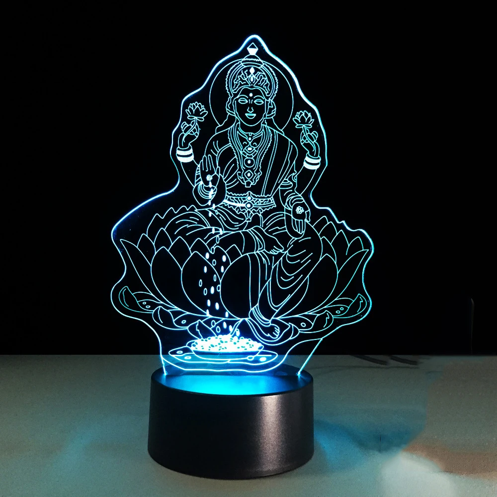 7 цветов Изменение 3D Lakshmi ночник светодиодный USB визуальный Индии богиня богатства настольная лампа украшения спальни сна освещение подарки для детей