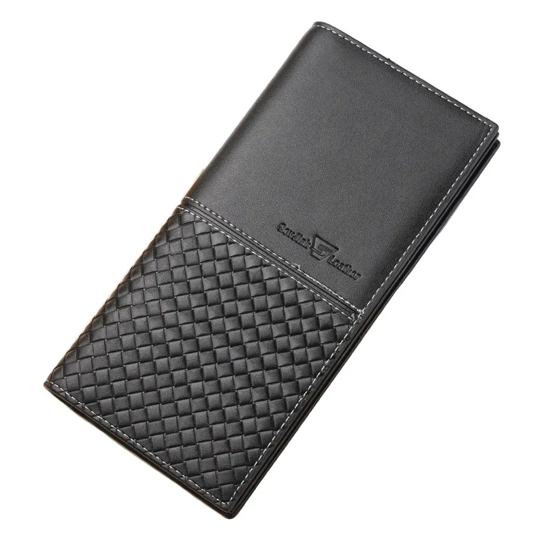 

Man Knitting Plaid texture Wallet Leather Money Bag Thin Coin Purse Coin Card Holder Fashion 2019 Male Long Handbag High Quality