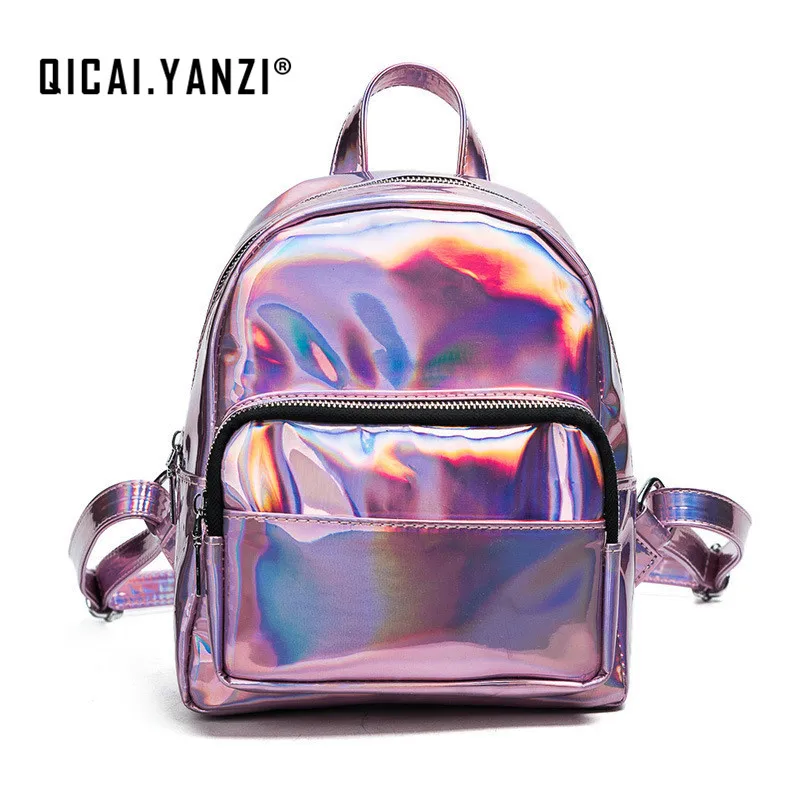 

QICAI.YANZI Laser Silver Backpacks 2017 Women Summer Shiny Bagpack College Student School Bags Leather PU Elegant Tote Bag P619
