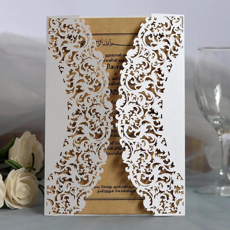 

100pcs European Laser Cut Lace Wedding Invitation Card Flower Elegant Greeting Card Cover Birthday Wedding Party Favor Supplies