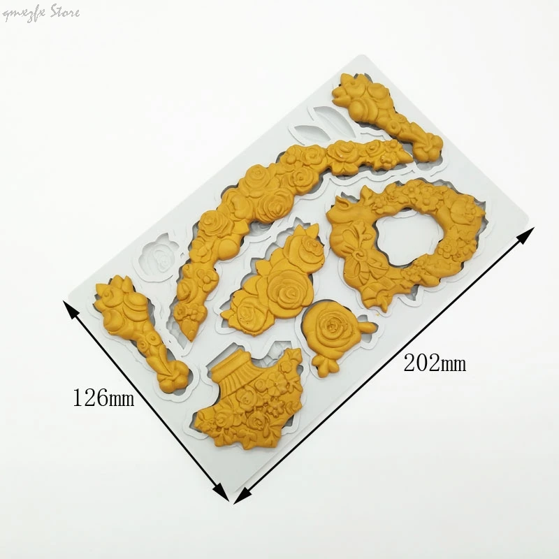 

LY-0217-New wreath bouquet silicone mold Wedding cake decoration fondant mold Diy cake rim baking pan tool