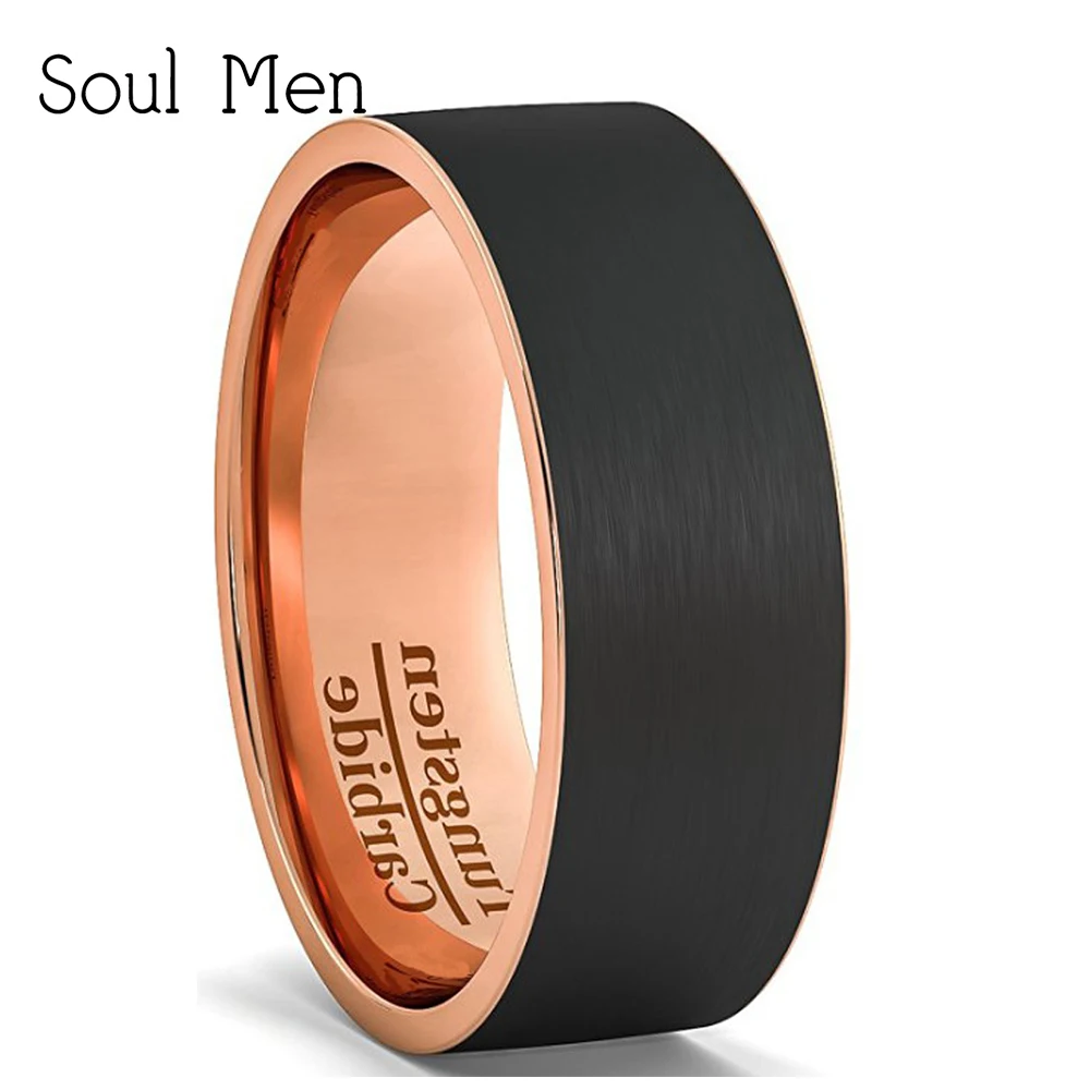 

Mens Wedding Band Black Rose Gold Color Cool Tungsten Wedding Ring Matte Surface Finish 8mm Comfort Fit USA Sizes 6.5 - 12.5