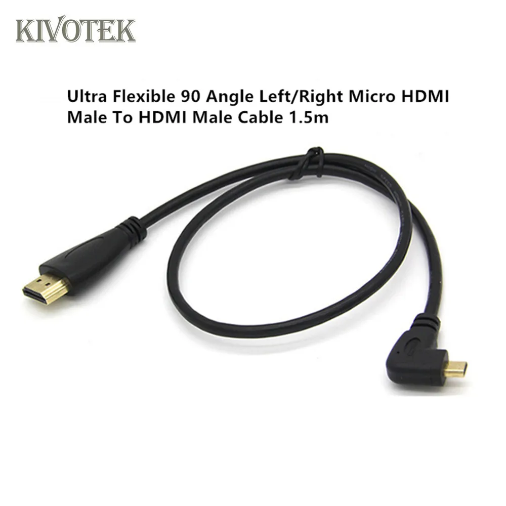 

KIVOTEK 3pcs/LotUltra Flexible 90 Angle Left/Right Elbow Micro HDMI Male To HDMI Male Cable 1.5m For Mobile phone Tablet PC