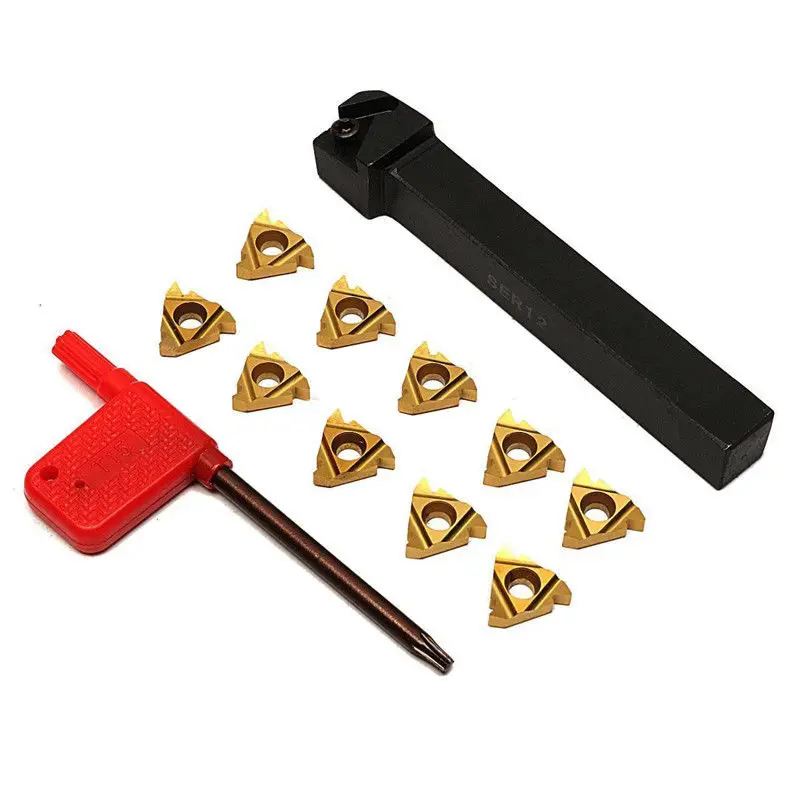 

Finishing Threading Wrench Insert Kit Steel 100mm 4'' 10Pcs 16ER AG60 SER1212H16 12mm Lathe CNC Cutting Holder