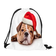 Рюкзак на шнурке с рождеством, сумка для конфет, ранец, рюкзак, французский бульдог, карман для хранения, сумка на шнурке
