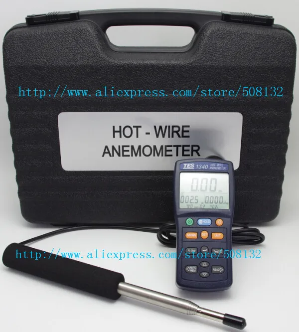 New TES 1340 Digital Anemometer Air Wind Flow Meter Hot Wire Thermo