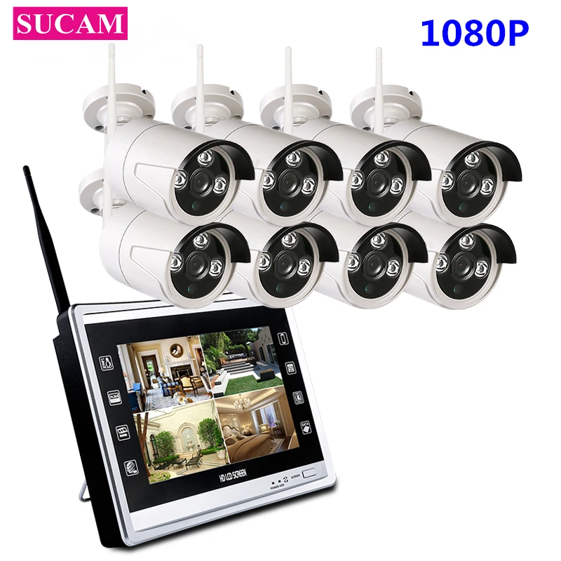 SUCAM Wireless Home Security Camera 1080P 2.0MP Wifi CCTV System With 12 Inch LCD Monitor Screen 8CH NVR Surveillance Kit SUCAM Wireless Home Security Camera 1080P 2.0MP Wifi CCTV System With 12 Inch LCD Monitor Screen 8CH NVR Surveillance Kit